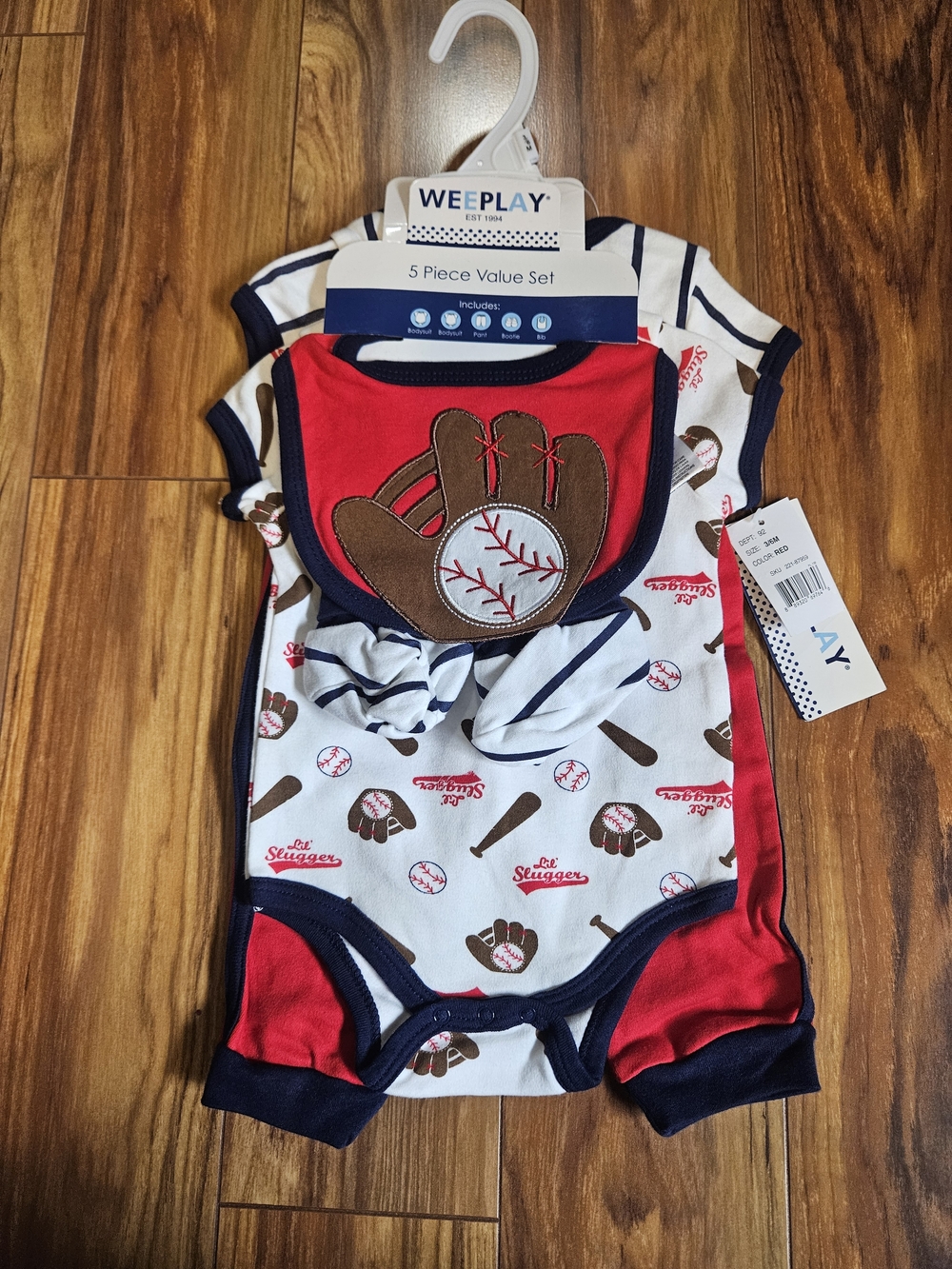 Weeplay Red & Navy Baseball Baby Matching Set - 5 Piece
